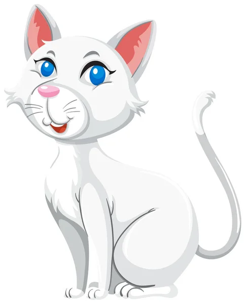 Cute White Cat White Background Illustration — Stock Vector