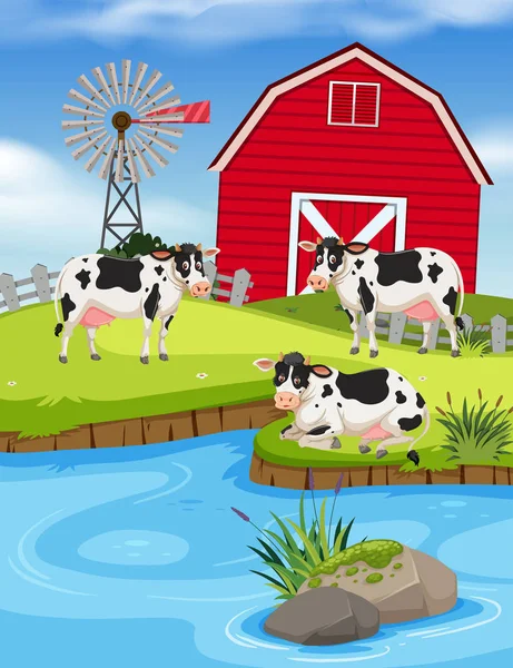 Conjunto Vacas Granja Ilustración — Vector de stock