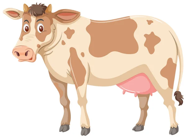 Grande Vaca Marrom Fundo Branco Ilustração —  Vetores de Stock