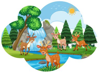 Nehir sahne geyikler çizim ile