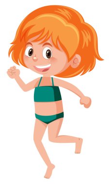 Beyaz kağıt çizimde üzerinde bikini giyen bir zencefil kız