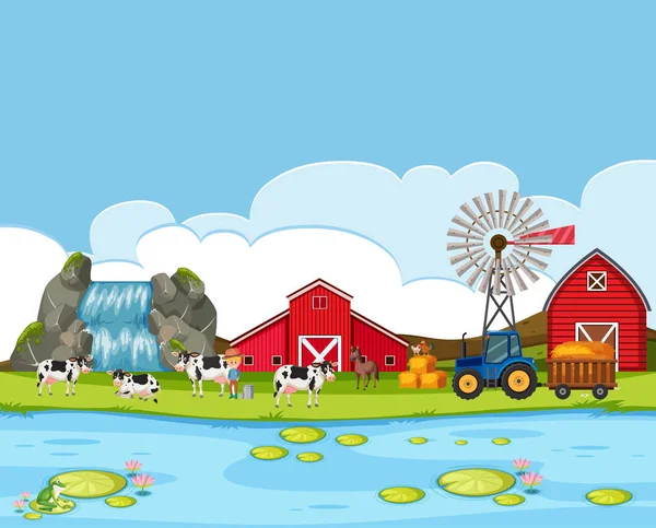 Illustration Paysage Agricole Rural — Image vectorielle