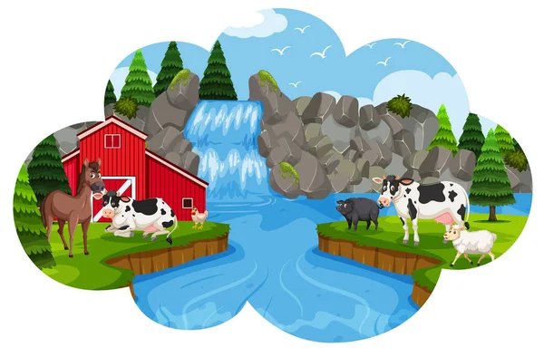 Uma Fazenda Rural Natureza Ilustração —  Vetores de Stock