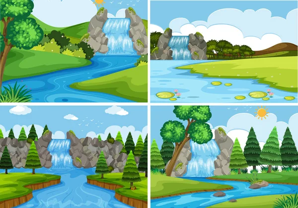 Conjunto Natureza Água Paisagem Ilustração — Vetor de Stock