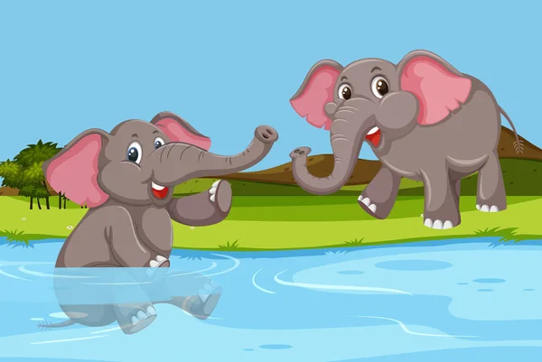 Slon Hraje Vodě Ilustrace — Stockový vektor