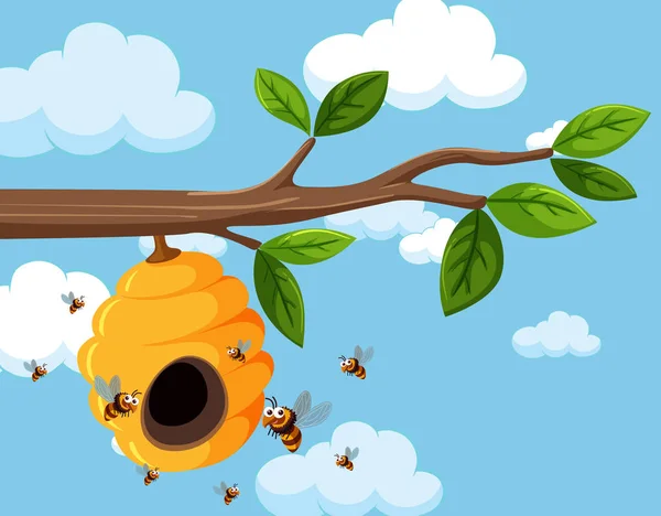 蜂窝挂在树枝上的插图 — 图库矢量图片