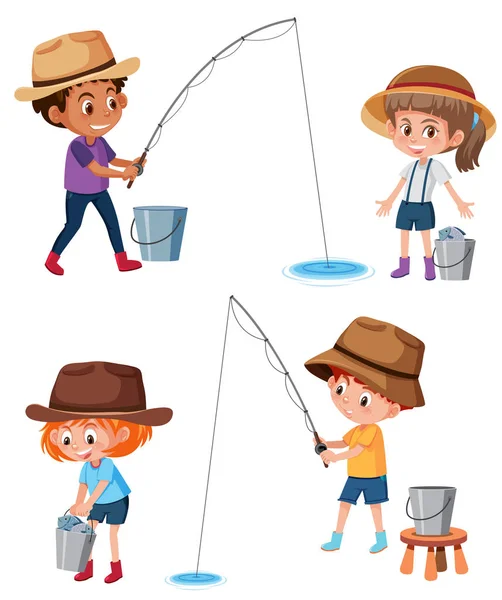 Set Bambini Illustrazione Pesca — Vettoriale Stock