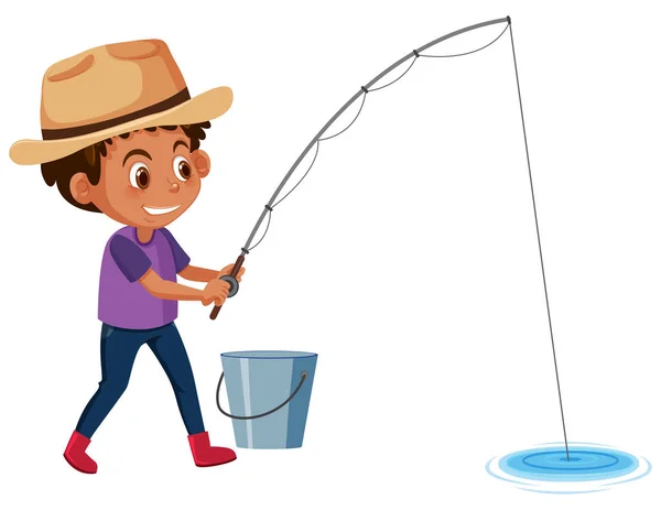 Muchacho Pescando Fondo Blanco Ilustración — Archivo Imágenes Vectoriales