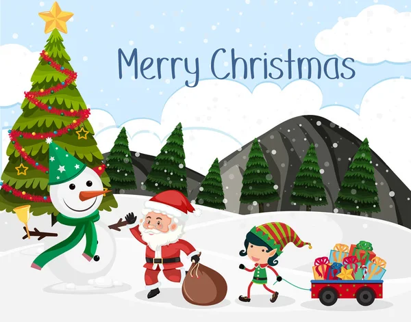 Merry Christmas snow scene illustration