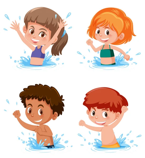 Kinder Planschen Wasser Szene Illustration — Stockvektor