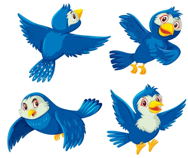 Conjunto Ilustración Aves Azules — Vector de stock