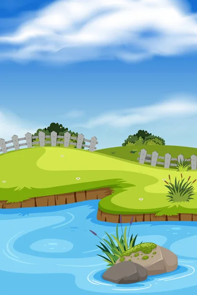 Schöne Outdoor Teich Szene Illustration — Stockvektor