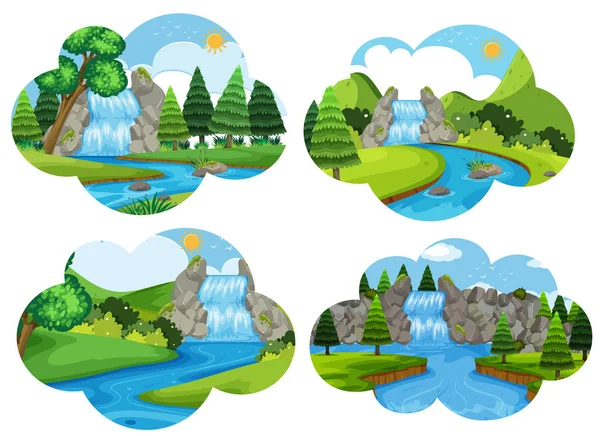Set of waterfall nature scenes illustration