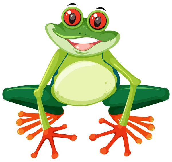 Happy Cute Green Frog Illustration — Stock Vector