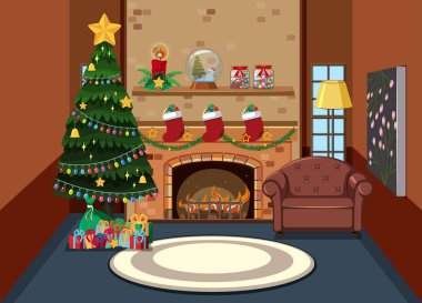 Oturma odası christmas illüstrasyon iç