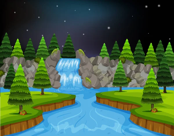 A river landscape at night illustration