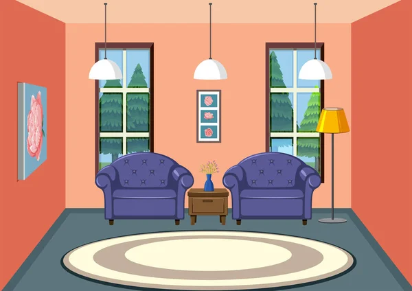 Interior Living Room Design Illustration — Stock Vector