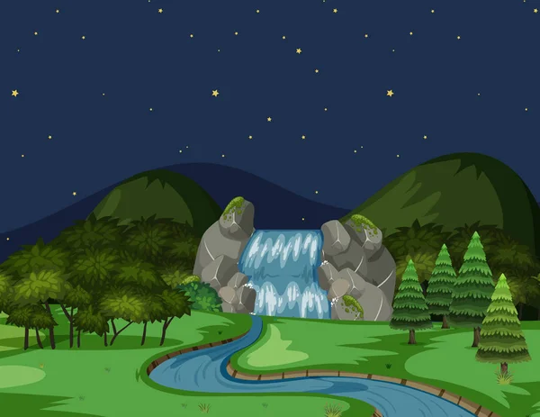 Una Vista Del Río Por Noche Ilustración — Vector de stock