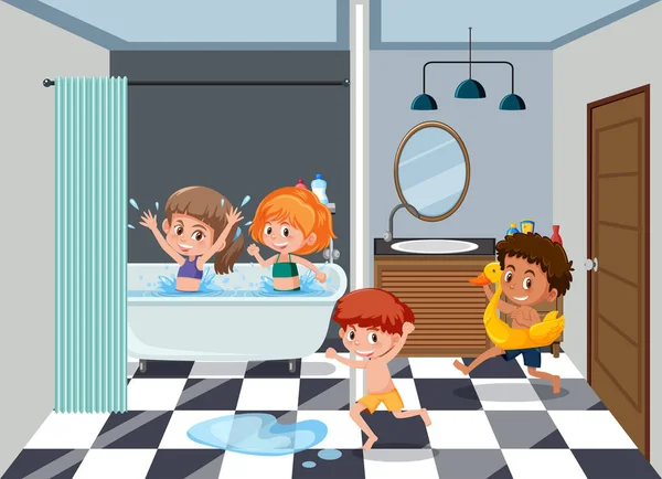 Illustration Des Enfants Dans Salle Bain — Image vectorielle