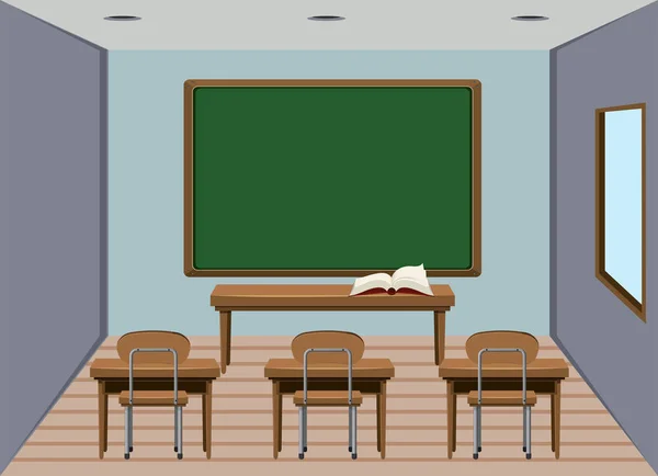 Interior Empty Wooden Classroom Illustration — Stock Vector