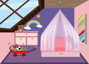 Tavan illüstrasyon, şirin bir yatak odası