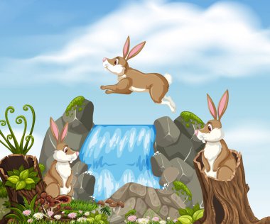 Güzel doğa illüstrasyon tavşan