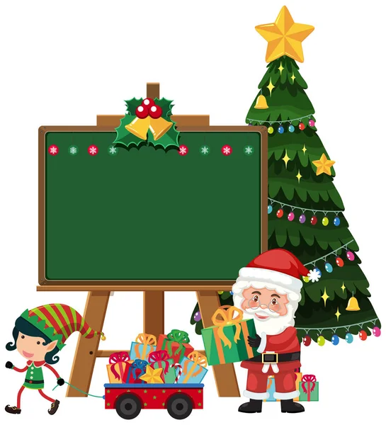 Papai Noel Com Elfo Modelo Quadro Negro Ilustração — Vetor de Stock