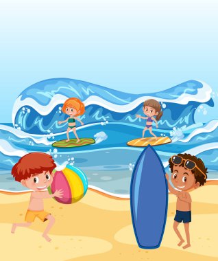 Yaz tatil illüstrasyon plajda insanlar