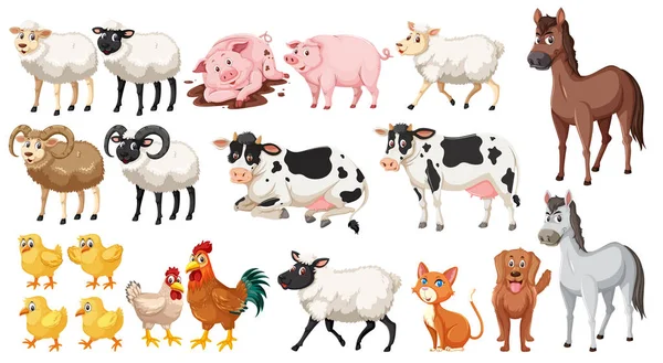 Набор Иллюстраций Сельскохозяйственных Животных — стоковый вектор