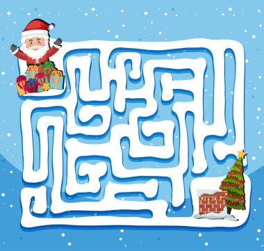 Noel Baba labirent oyun şablon çizimi