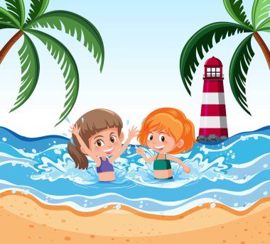 Yaz tatil illüstrasyon kızlar