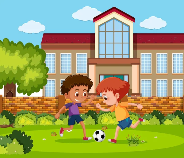 Bambini Che Giocano Calcio Illustrazione — Vettoriale Stock