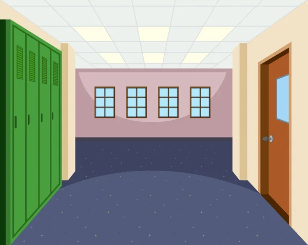 School Hallway Interior Scene Illustration — Stock Vector