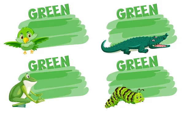 Set Green Animal Concept Illustration — Stock Vector