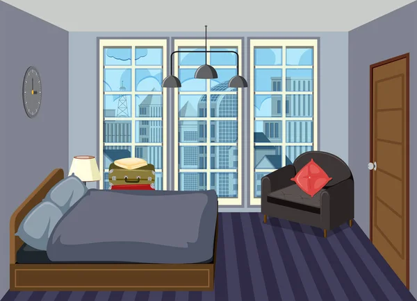 Interieur Van Een Moderne Slaapkamer Illustratie — Stockvector