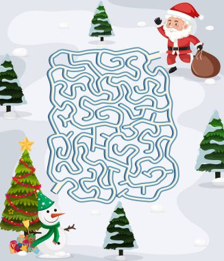 Noel labirent puzzle oyun şablon çizimi