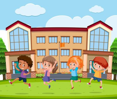 Okul bahçesinde illüstrasyon öğrencisi