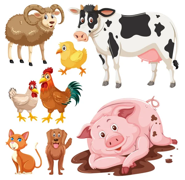 Conjunto Animales Granja Ilustración — Vector de stock