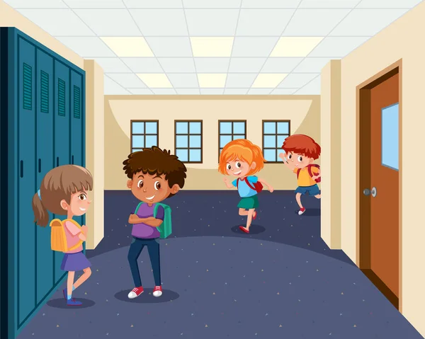 Students School Hallway Illustration — Stock Vector