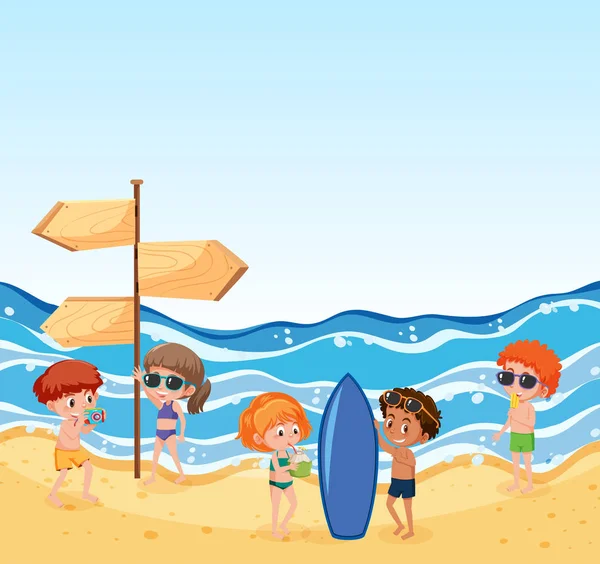 People Summer Beach Illustration — Stock Vector