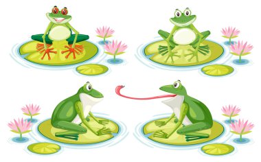 Lotus pad illüstrasyon kurbağa ayarla