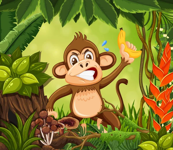 Dühös Monkey Jungle Háttér Ábrán — Stock Vector