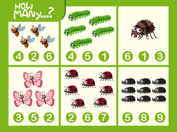 Insect math number worksheet illustration