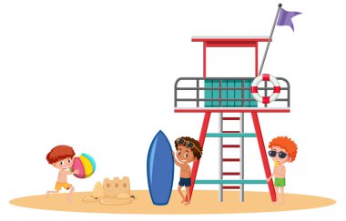 Plaj illüstrasyon çocuklar
