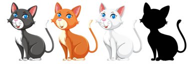 Farklı kedi grafik illüstrasyon kümesi