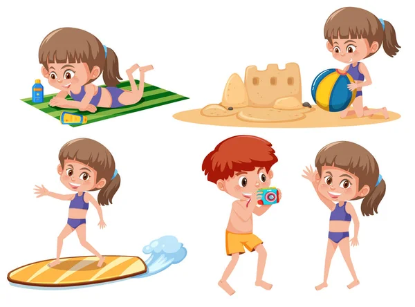 Set Children Beach Activity Illustration — Stock Vector