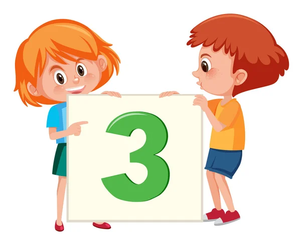 Děti Drží Číslo Tři Karty Ilustrace — Stockový vektor