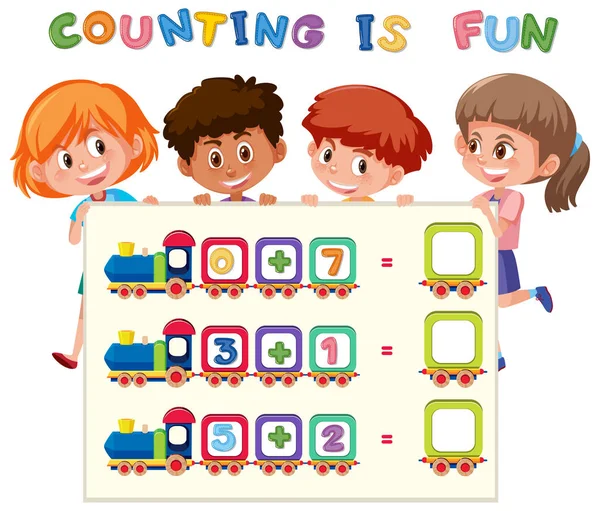Math Counting Number Worksheet Illustration — Stock Vector