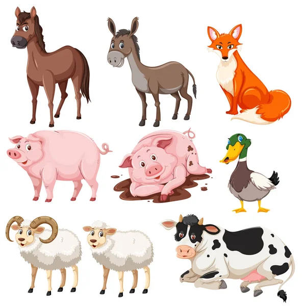 農場の動物図のセット — ストックベクタ