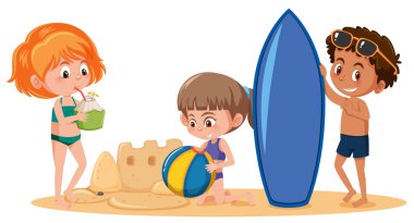 Yaz plaj illüstrasyon çocuklara